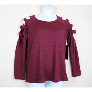 Always Indigo Large Burgundy Sweater Blouse with Slash Sleeves Sz Lrg  Bust 38"